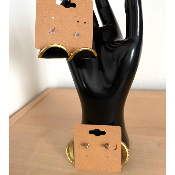 Gold Black Vintage Resin Acrylic Pour Earring Set Lot of 2 Triangle Circle Stud - Picture 6 of 6